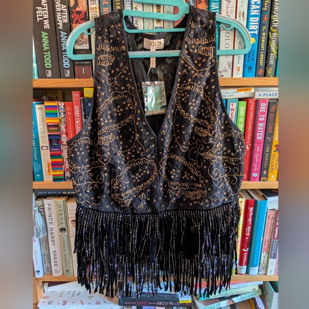 Anthropologie X Verb by Pallavi Singhee Beaded And Fringed Vest Plus Sized Top